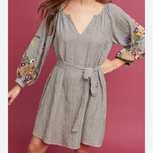 Anthropologie Featherbone Lindsay Embroidered Striped Tunic Dress S